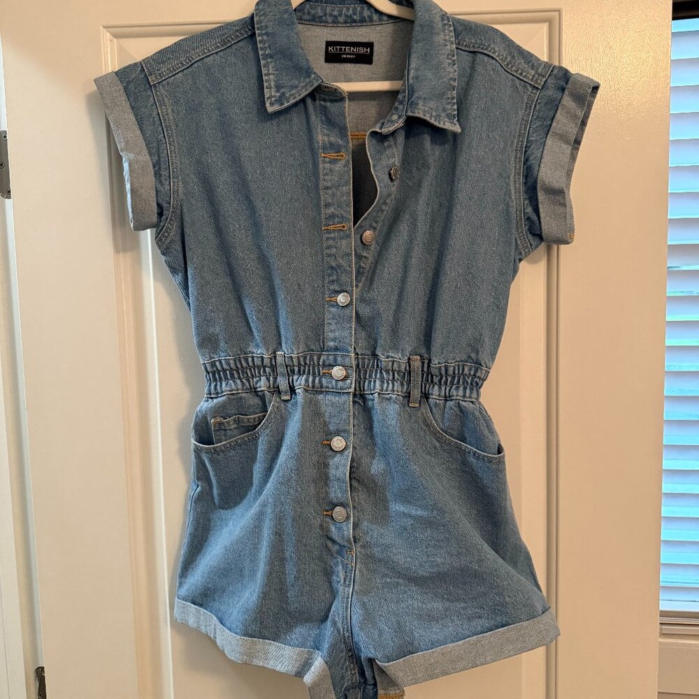 Kittenish Romper, denim, size medium